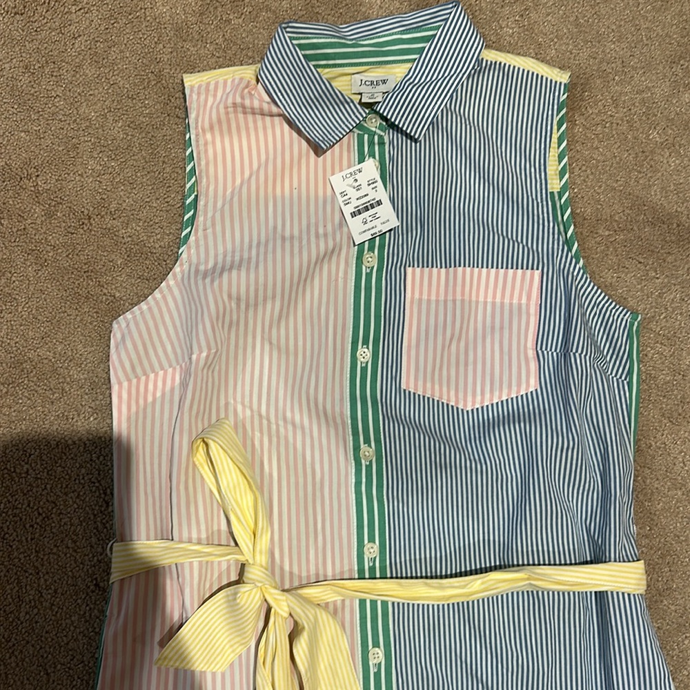 JCrew Striped Sleeveless Dress with Belt - Picture 2 of 7